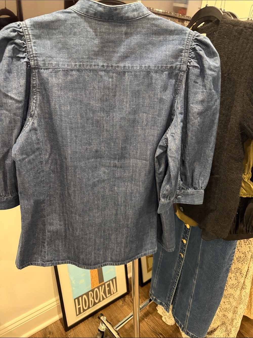 Madewell Denim Puff-Sleeve Button-Up in Medium Blue - Picture 4 of 4